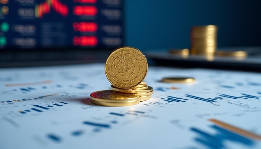 A variety of financial icons and data points representing different asset classes like stocks and bonds