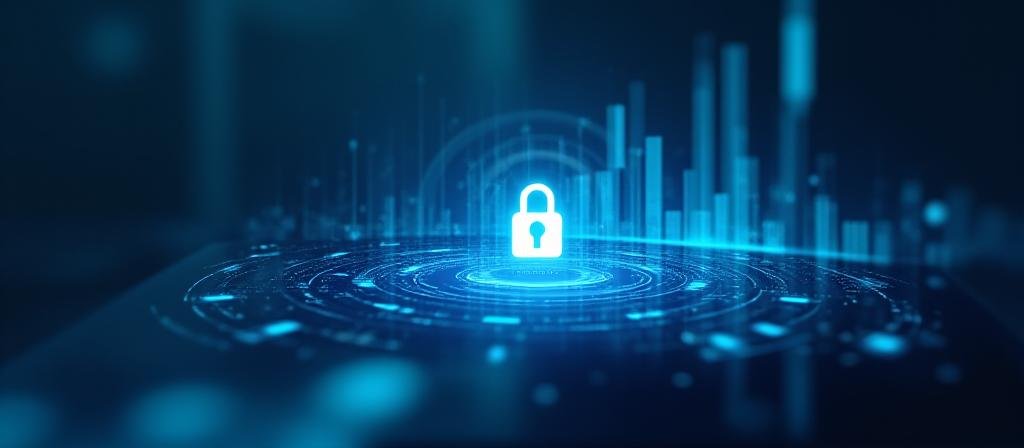 Secure data handling illustration with high-tech financial elements